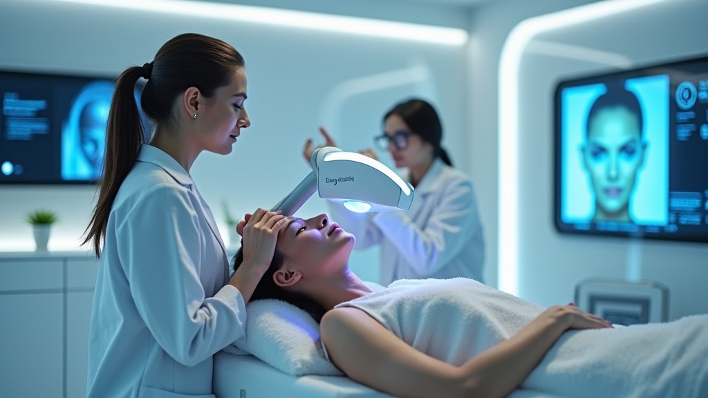 Dermatologista realizando tratamento com Laser Fotona em clinica moderna bigode chines